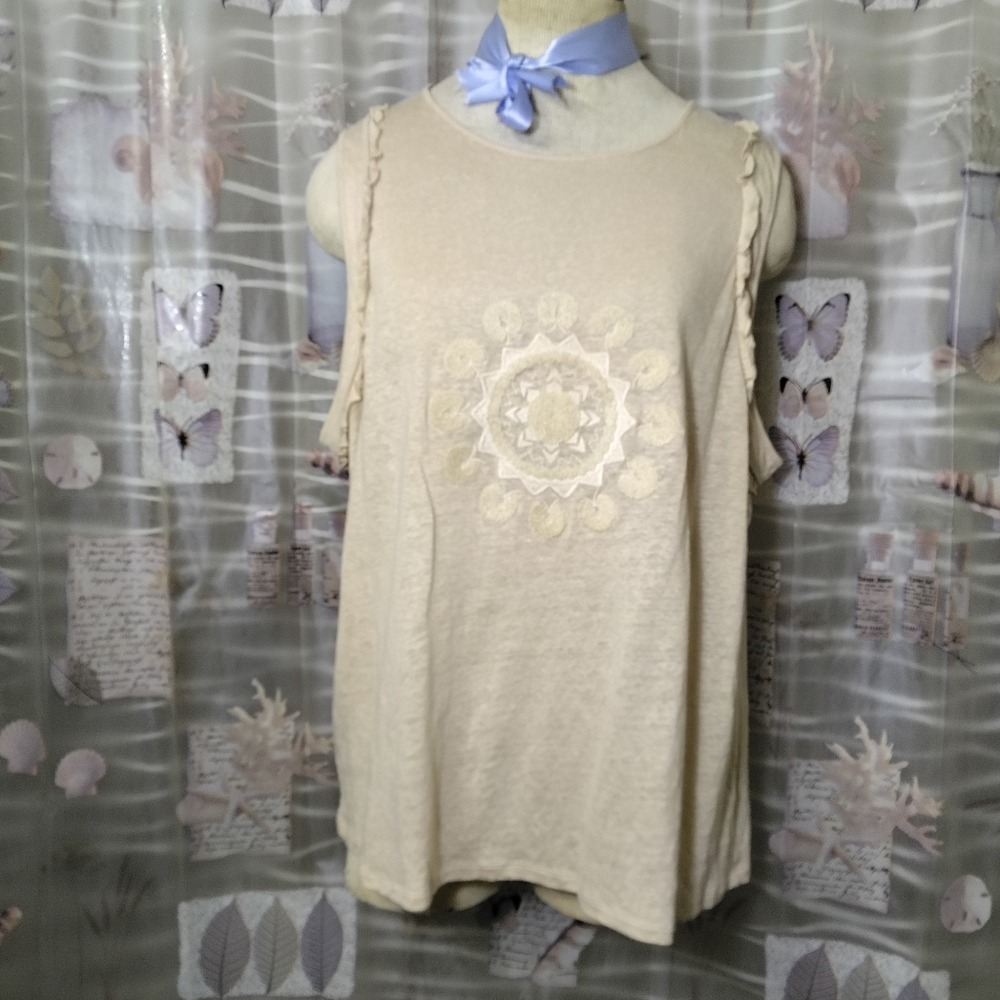 Sundance Sleeveless Cream Floral Medallion Embroidery Linen Tank Top XL - Picture 12 of 14